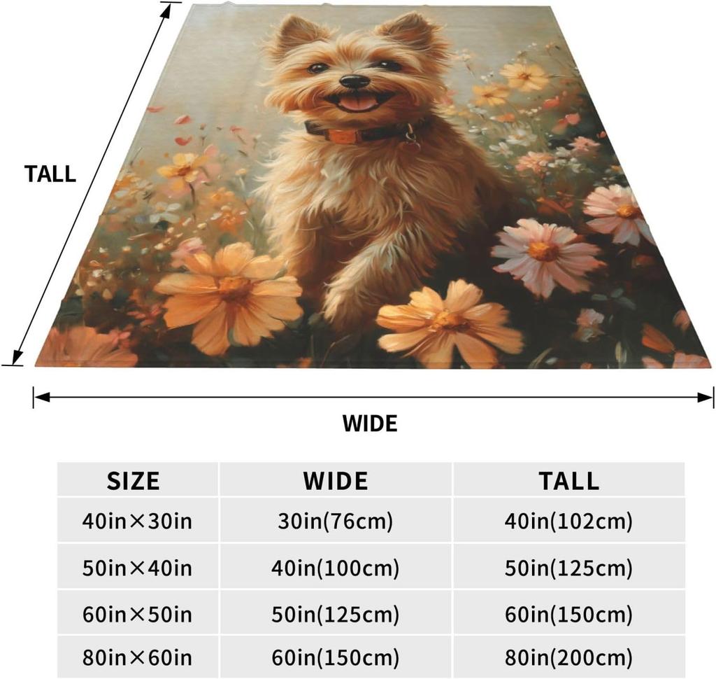 Dog Portrait Floral Tapestry Throw Blanket For Pet Lovers Home Decor Cozy Autumn Spring Seasonal Artwork Gift