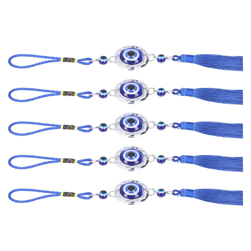 5Pcs Evil Eye Pendant Coloured Glaze Blue Tassel Exquisite Design Good Luck Evil Eye Decor for Room CarRound