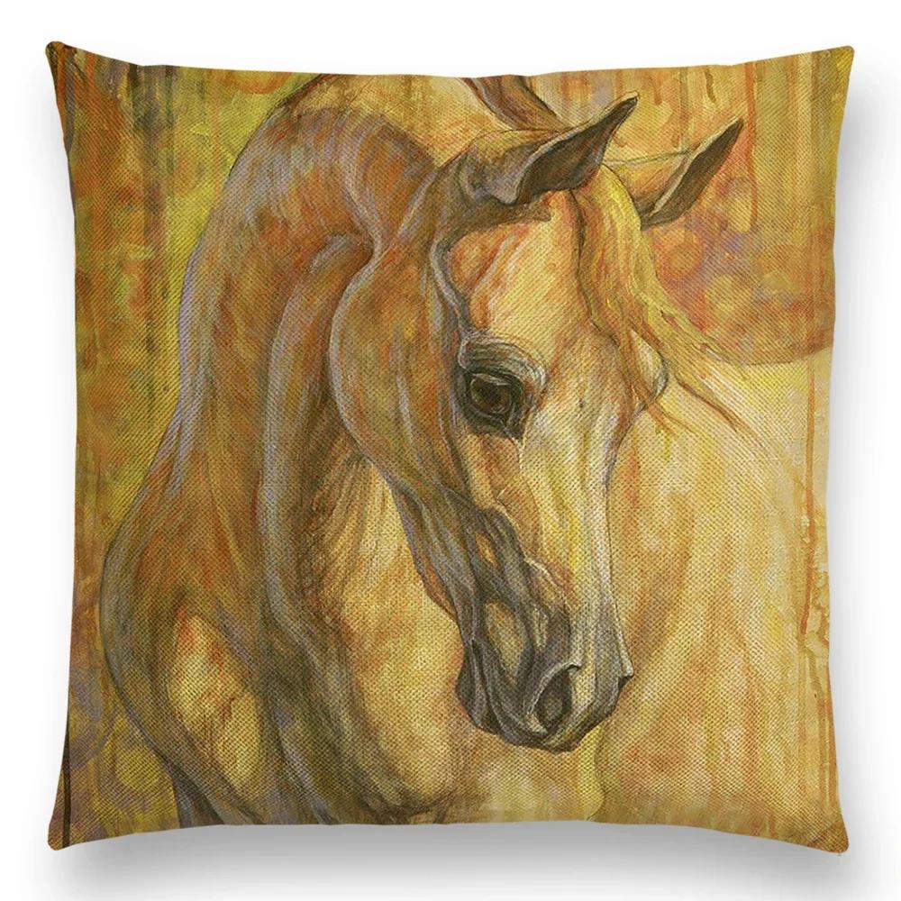 Horse Oil Painting Pillow Case Home Decor Vintage Cushion Cover for Sofa Car Linen Pillow Cover Home Decorative Drop Shipping