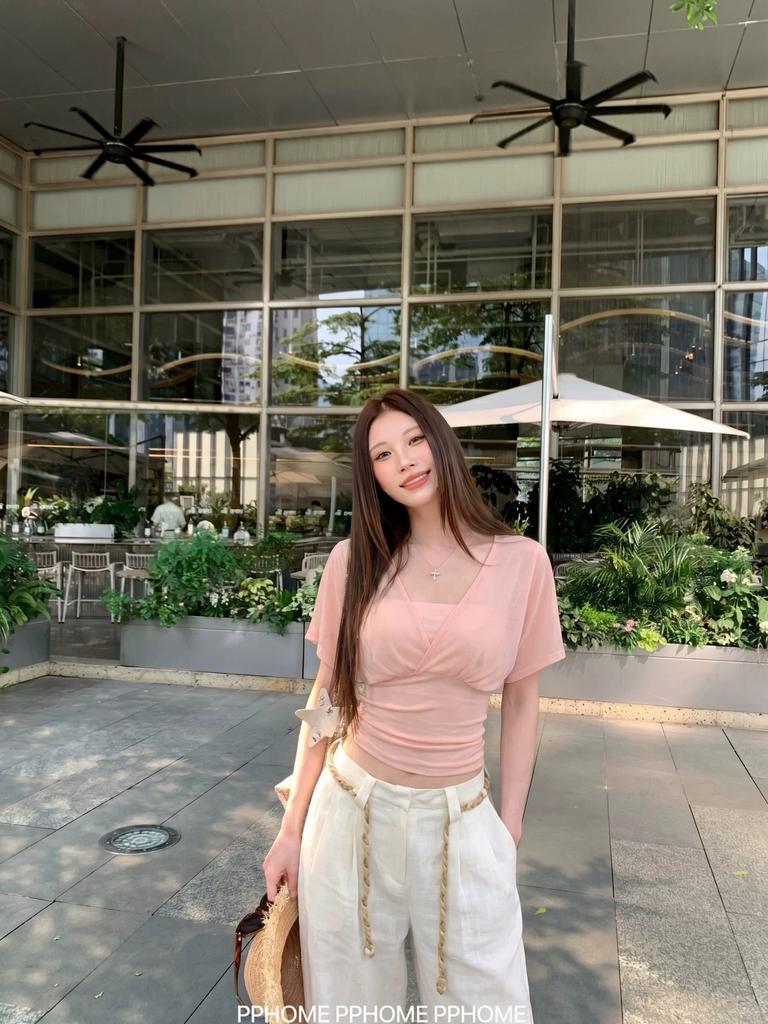 Korean Pure Desire Fake Two-piece Tube Top Short-sleeved T-shirt Women's Summer Design Feeling Wrinkled Slim and Thin Versatile Top