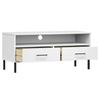 TV Stand OSLO with Metal Legs White Solid Pine Wood