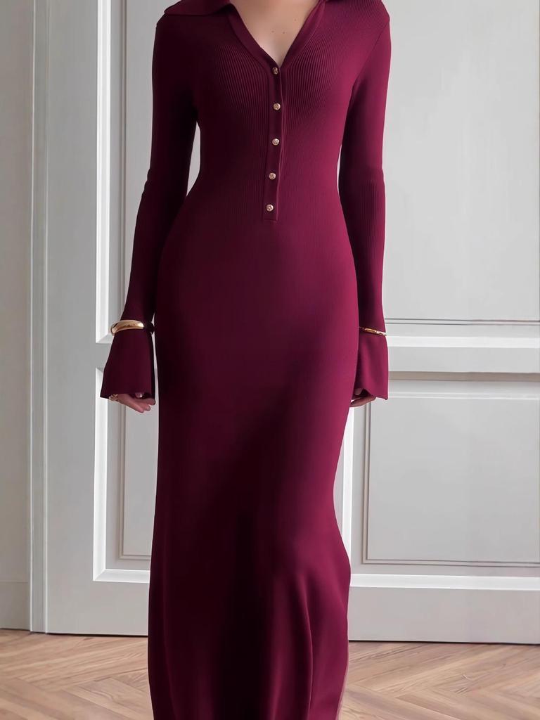 Autumn 2025 European & American Women's Slimming Waist-Cinching Long Knitted Sweater Dress