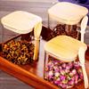 Glass sealed jar with spoon, kitchen miscellaneous grains and dried fruits storage bottle, bamboo and wood lid with spoon, household seasoning jar