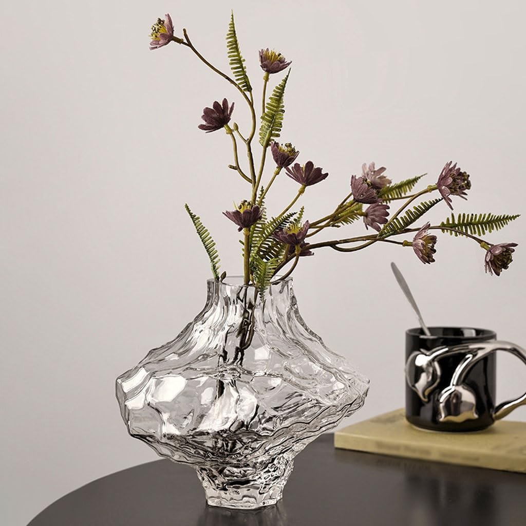 Vases Creative Glass Living Room Restaurant Vase Transparent Hydroponic Flower Arrangement Ornaments Desktop Vase(A)