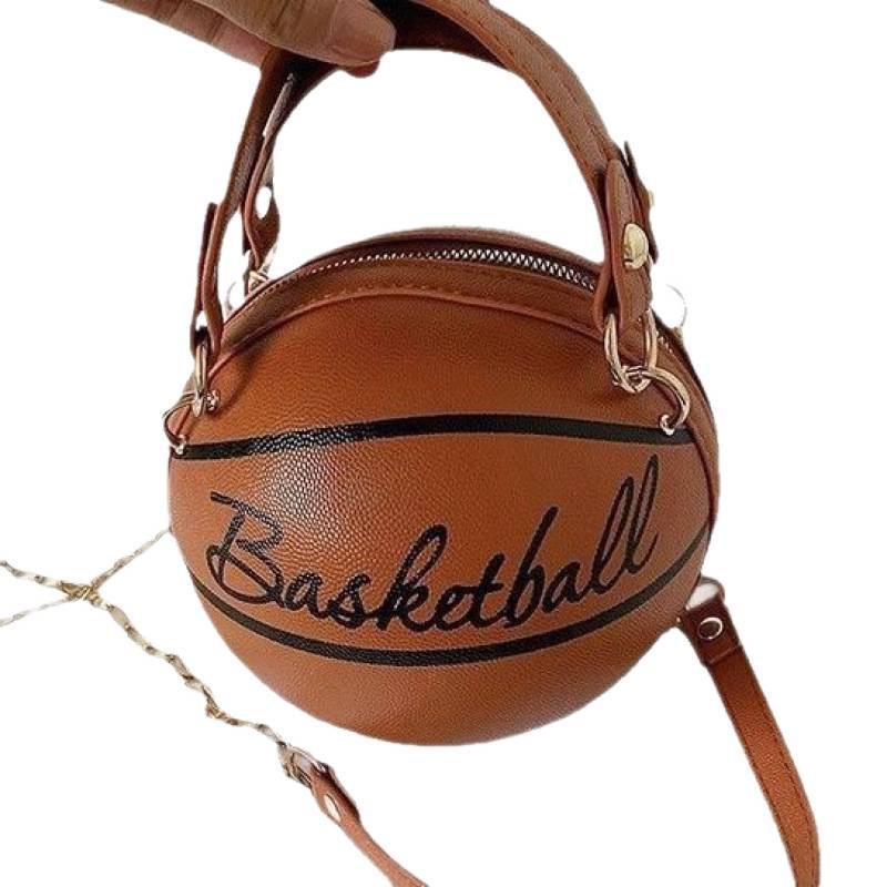 Brown Basketball Round Crossbody Chain Handbag for Women - Autumn/Winter Fashion
