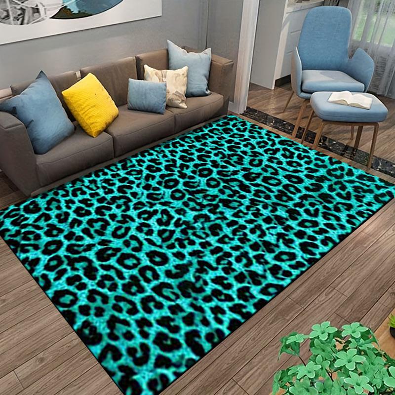 Teppich mit Leopardenmuster in Blau und Schwarz für die Wohnungsdekoration Geeignet für die Verwendung als Antirutsch für Wohnzimmer Schlafzimmer Sofas