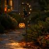 Fall Party Outdoor Lighting Halloween Solar Garden Stake Light, Metal Black Cat & Pumpkin Moon Waterproof Wireless Powered Yard Lights Decorations for