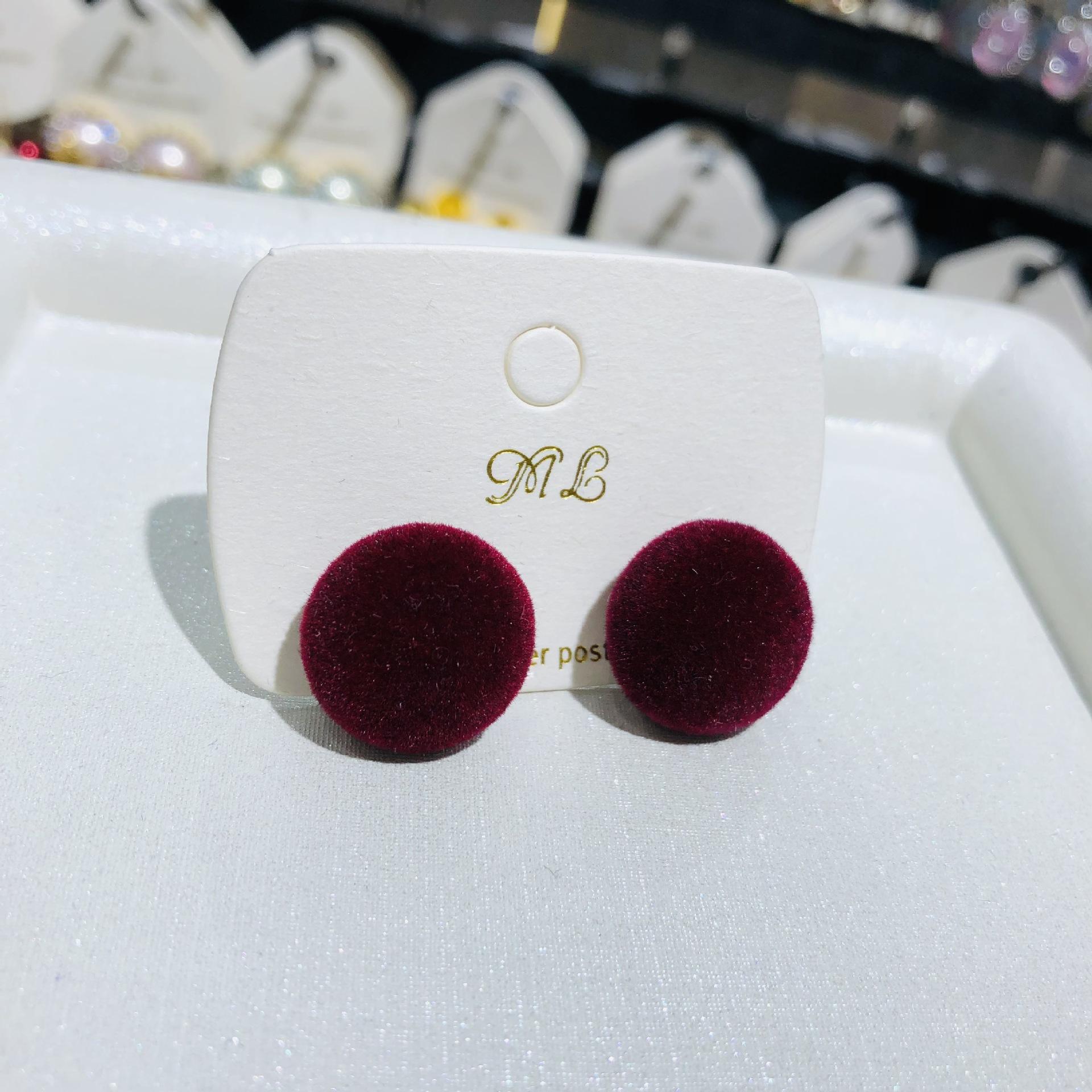 Винтажные плюшевые круглые серьги-гвоздики для женщин, преувеличенные геометрические большие круглые темпераментные серьги, свадебные ювелирные аксессуары темно-красного