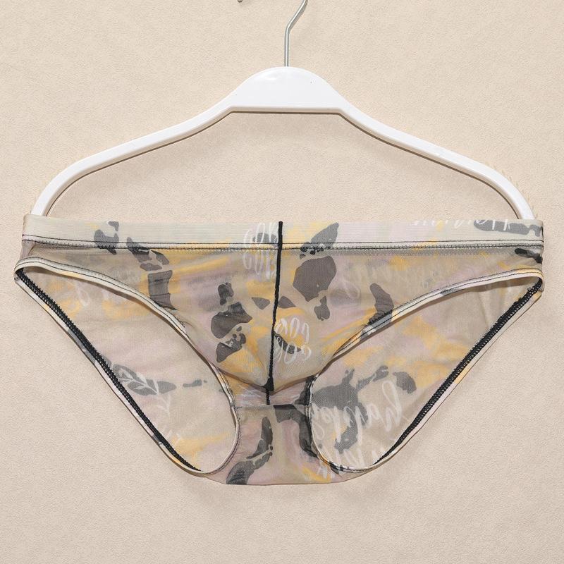 New Men's Mesh Breathable Underwear Triangle Pants Sexy Low Waist Printed Underwear