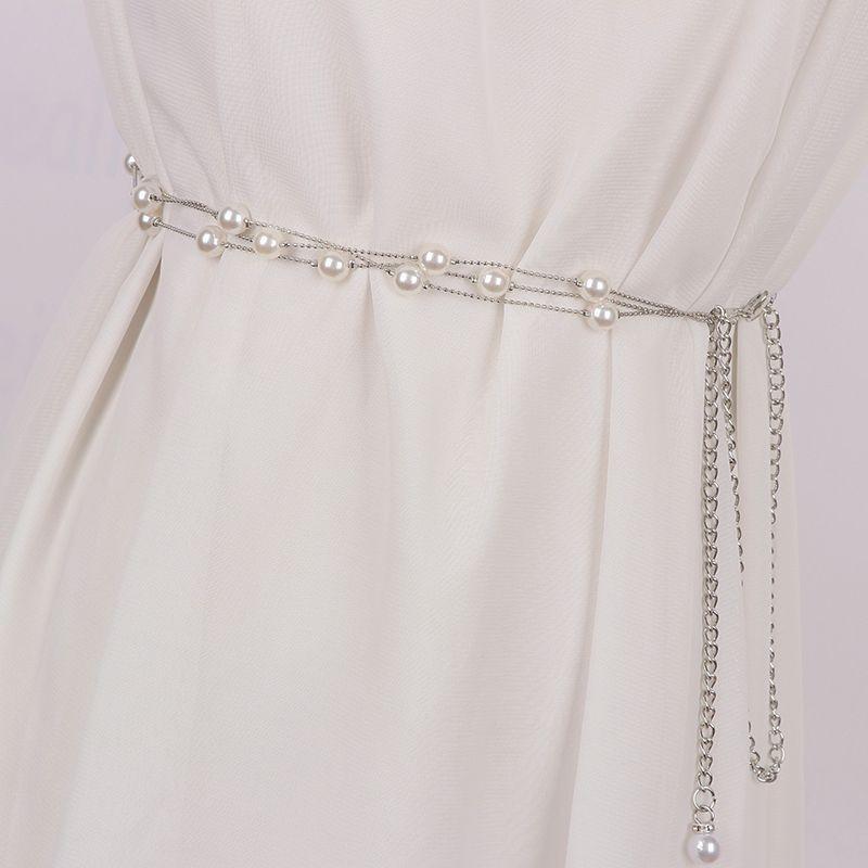 Trendy Minimalist Metal Chain Waist Sash For Women With Elegant Dress And Top Pairing