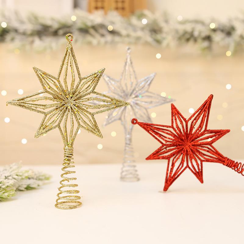 Goldglitzer 3D Stern Christbaumspitze Ornament - Hohl Achteckig Feder Dekoration