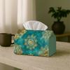 2D Flat, 1pc Party Tissue Box, Decorative Oriental Mandala, Multifunctional Tissue Holder, Floral Geometric Golden Teal, Outdoor Party Supplies, Every