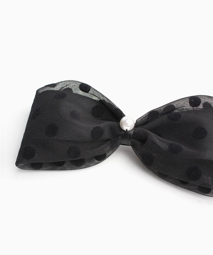 Racoha Polka Dot Mesh Pearl P Big Ribbon Hairpin