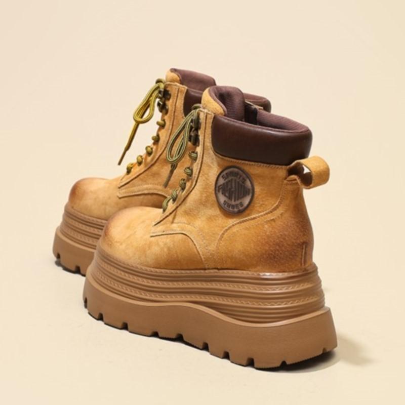 9cm High Genuine Leather Platform Women Short Boots Fashion Comfort Woman Mid Calf Ankle Boot Thick Sole Women Shoes Botas Mujer
