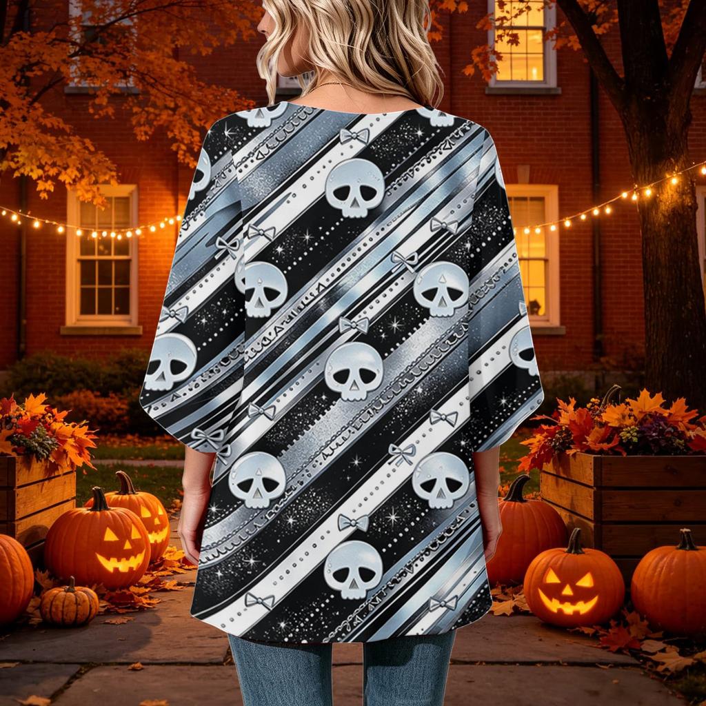 Women's Fashion Halloween Print Loose Casual Round Neck Three-Quarter Sleeve Top