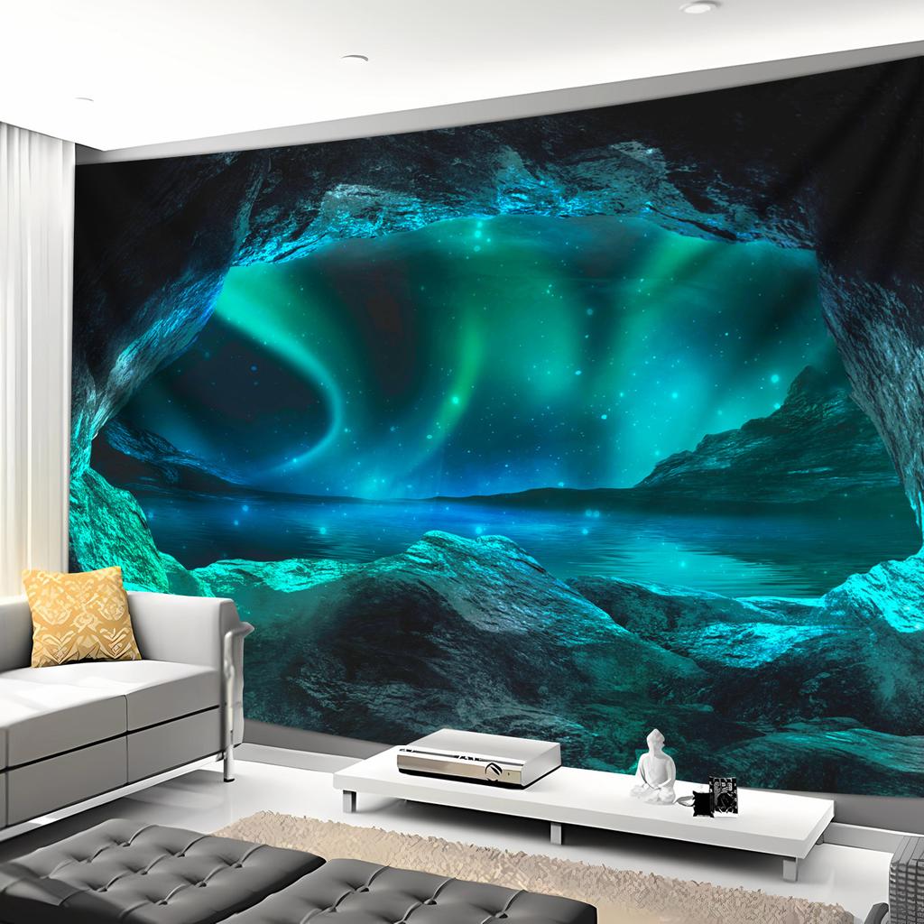 Cave Aurora Tapestry Immersive Natural Landscape Wallpaper Living Room Meditation Room Room Decoration