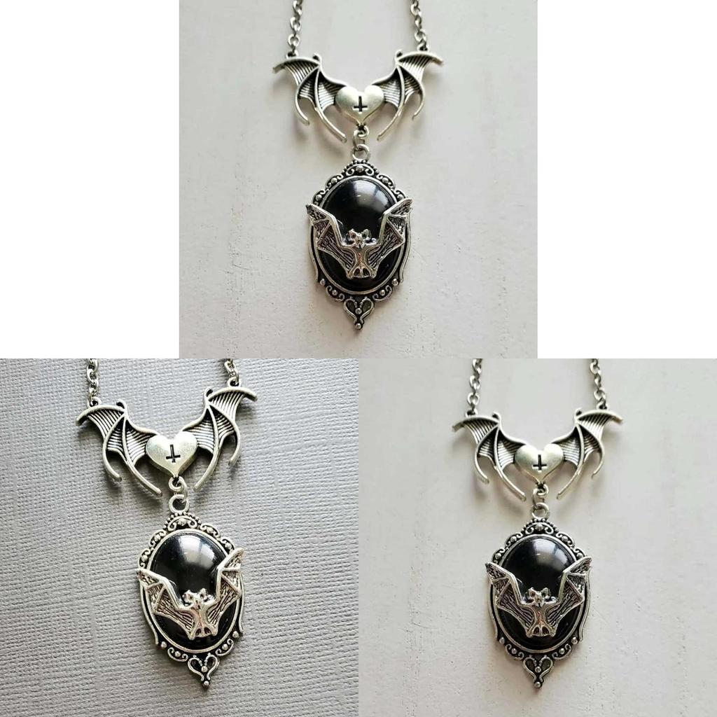 Gothic Vampire Bat Pendant Necklace With Silver Cross Chain For Party Wear