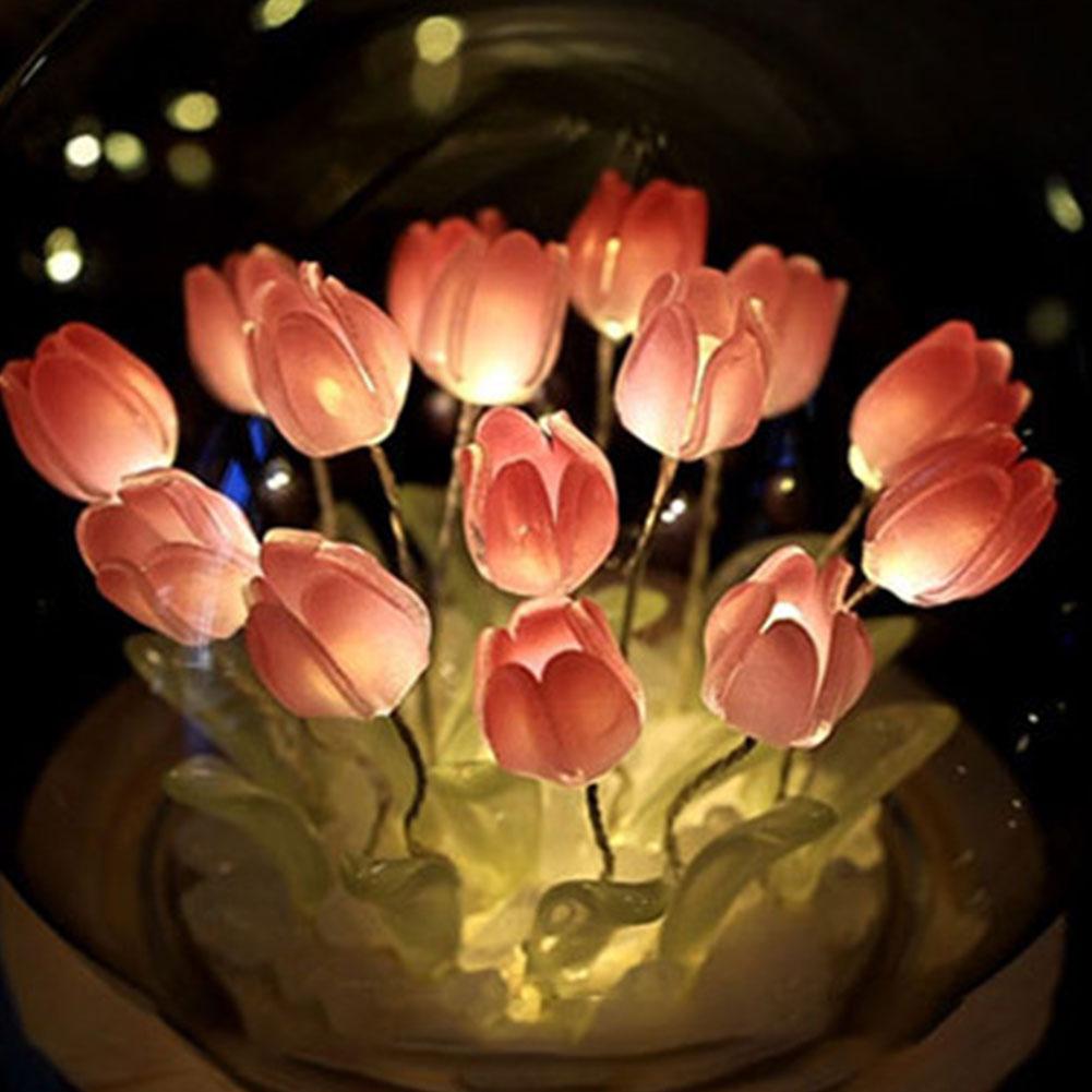Artificial Tulip Flower Night Light Bedside Lamp Table Lamp Artificial Flower Lamp Bedroom Decor Christmas Birthday Gifts