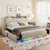 Modern Fabric Button-Tufted Bed Frame App Remote Controlled LED Ambient Light Built-in Charger 4 Under Bed Storage Drawer Basket