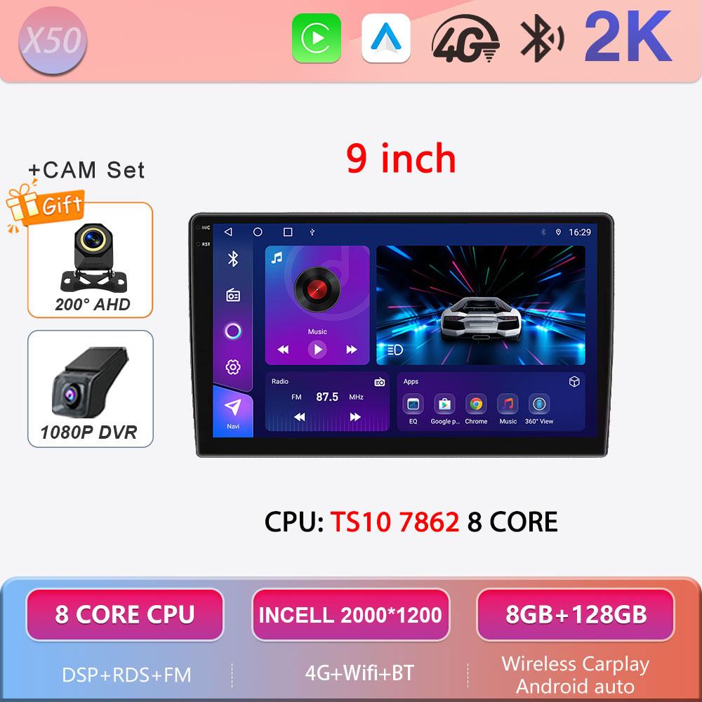 Autoradio Android 16 universel 9/10 pouces, CarPlay, Android Auto, GPS, lecteur multimédia, WiFi, écran QLED, BT 2 DIN