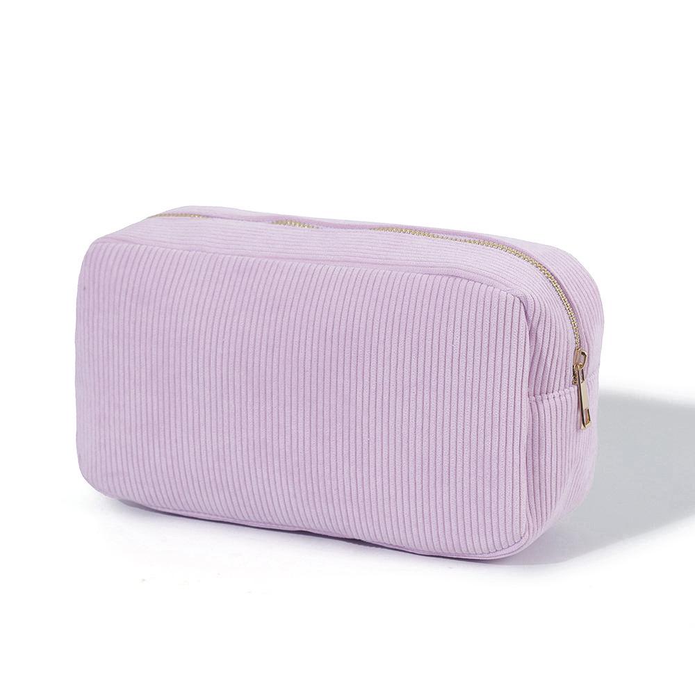 Large Capacity Corduroy Striped Travel Makeup Bag - Portable and Stylish