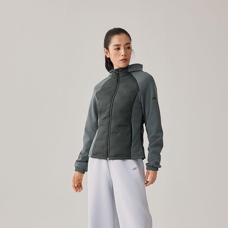 Skechers Windproof Lightweight Warm Woven Cold-Resistant Sports Running Commuting Casual Hooded Zip Short Duck Down Jacket Women Jackets P425W188-0018