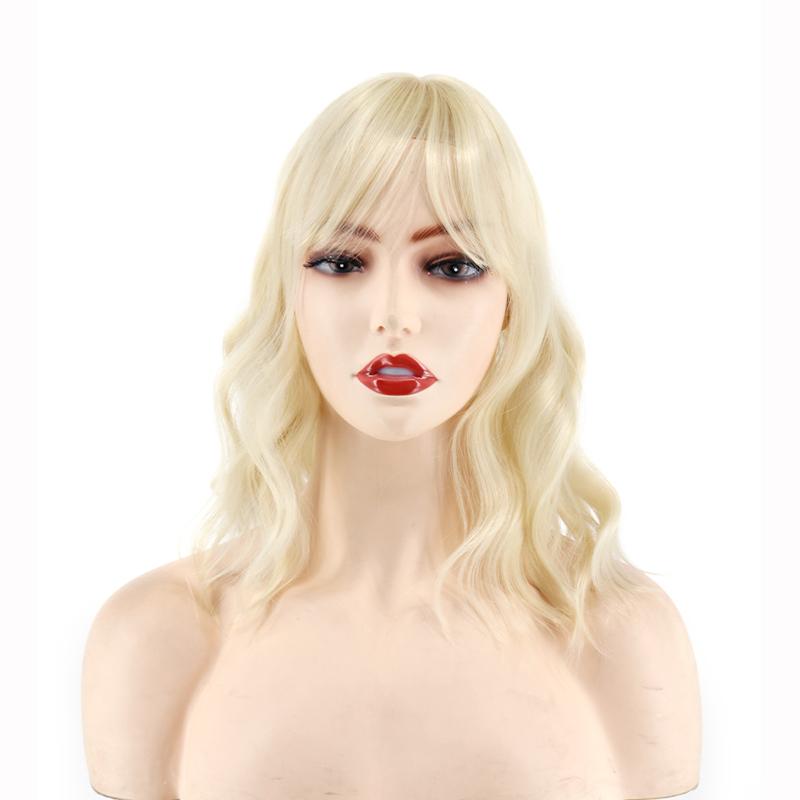 MISS WIG Women Natural Short Wavy Hair Extensions with Bangs Clip On Wig Synthetic Fiber Hair Piece Suitable for Party Daily Use