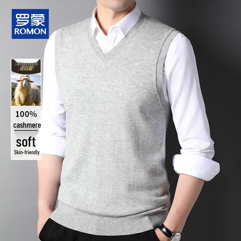 ROMON Men's 100% Cashmere V-Neck Knitted Vest