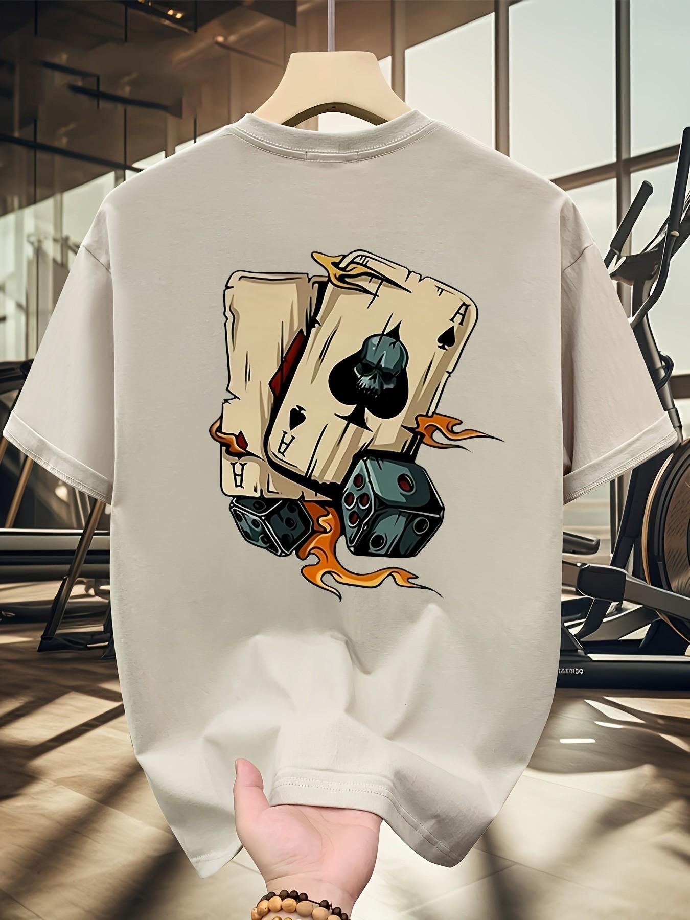 2025 Mens New Trendy Poker Printed Micro Elastic Breathable Round Neck Tshirt Summer Outdoor Urban Casual Top S