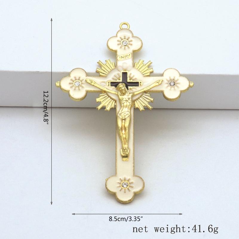 Metal Enamel Crystal Flower Crucifix Cross Spiritual Religious Jesus Catholic Blessing Faith Gifts Prayer Church Decor 2024 New