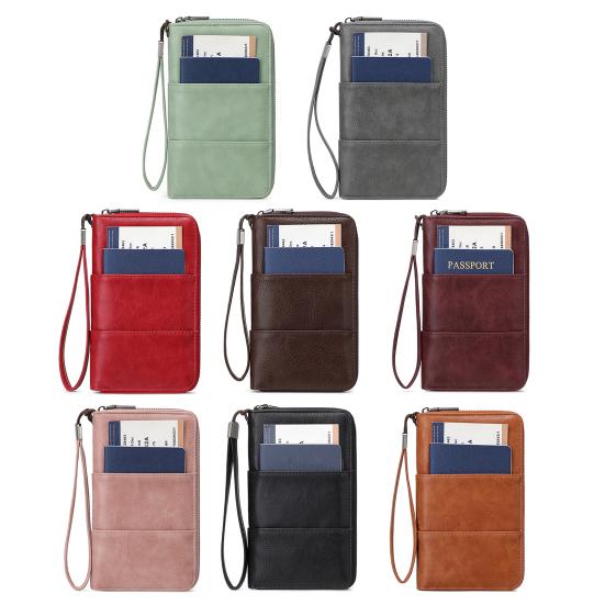 RFID Blocking Wallet with Zipper Travel Document Holder Passports Organizer Card Holder with Wrist Strap for Men Women Family Vacation Use