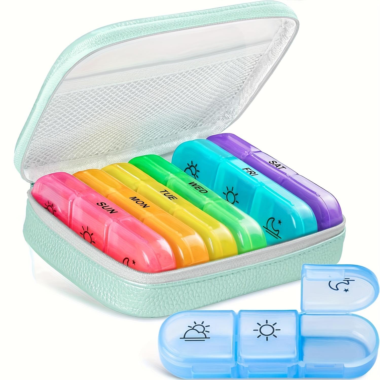

Weekly Pill Organizer 3 Times a Day, Portable 7 Day Pill Box with a PU Leather Bag for Travel, Fish Oils, Supplements, Pink армия зеленый
