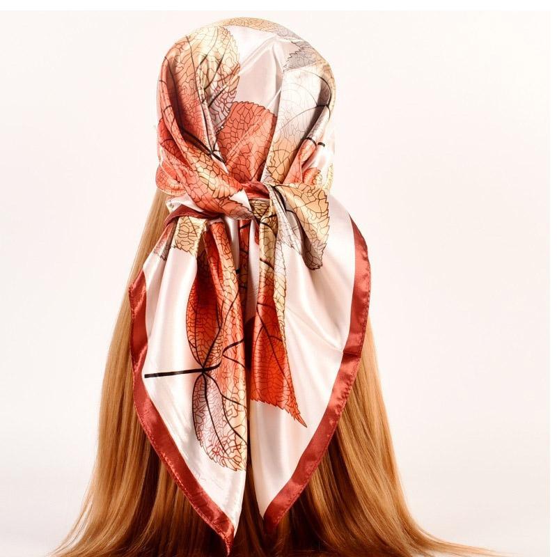 90x90cm Women Silk Scarf Small Satin Square Print Wrap Foulard Femme Handkerchief Bandana Neck Hair Skinny Tie Scarves Shawl