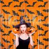 2pcs 1x2m Halloween Backdrop Pumpkin Bat Rain Silk Curtain self-adhesive Orange Photo Backdrop Streamer for Halloween Decoration