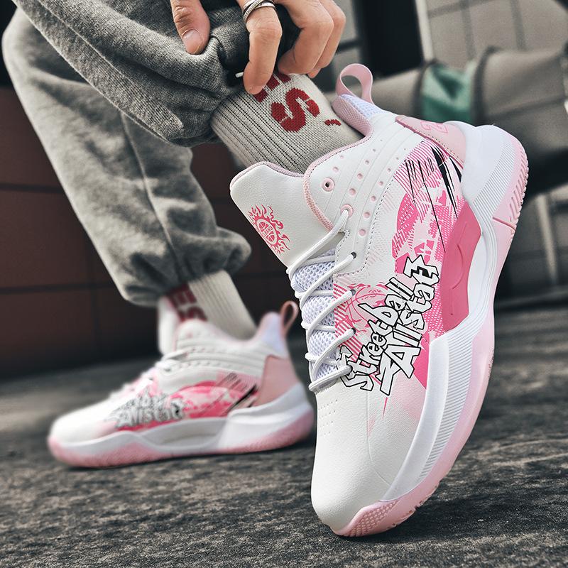 

Mandarin duck pink Sao basketball shoes boots high-top boys and girls teenagers primary and secondary school students cement ground actual combat spor 36