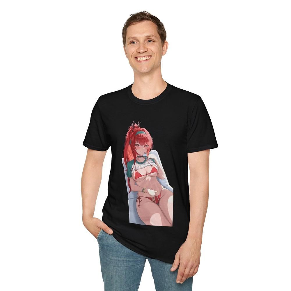 Anime Red Hair Girl Flor Waifu Black T-Shirt Unisex T-Shirt XXL