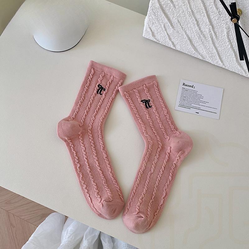 

Cream-colored Bow Mid-calf Socks for Women s Spring and Summer, Thin Perforated Mesh Breathable Twisted Pile Socks 1 pair