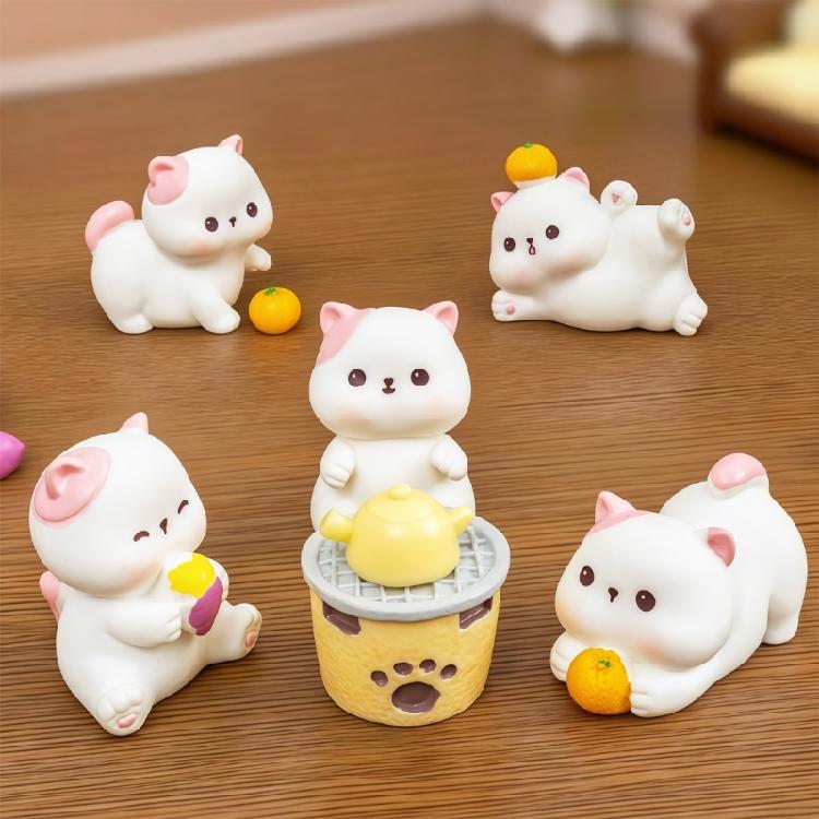 11Pcs Funny Cats Brewing Tea Miniature Statue Resin Art Piece Collectible Ornaments For Creative Desktop Shelf Displays