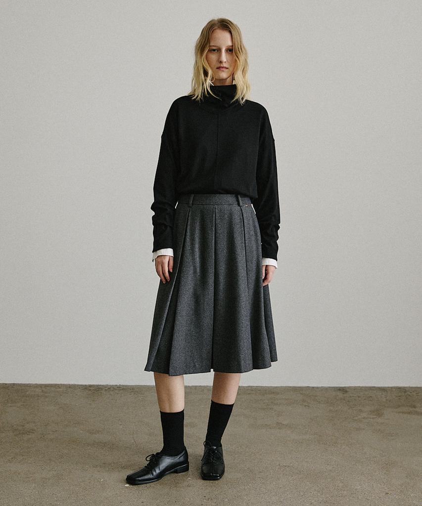 Artid Wool Reverse Pleated Midi Skirt_Grey
