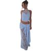 Women's new fashionable and sexy hollow lace skirt set swing collar top skirt two-piece set women's wholesale