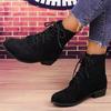 Móda 2025 Podzim Zima Kotníkové boty z umělé semiše Dámské Retro Černé Šněrovací boty Žena Plus Size 36-43 Špičaté kotníkové boty Dámské