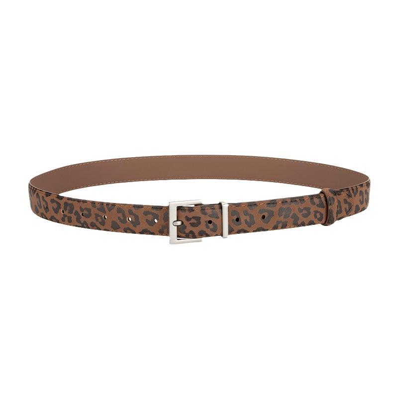 Fashionable and Versatile Leopard Leather Pattern Women's Belt Korean Versatile Slim Fit Dress Jeans Thin Belt Trendy Women's Style