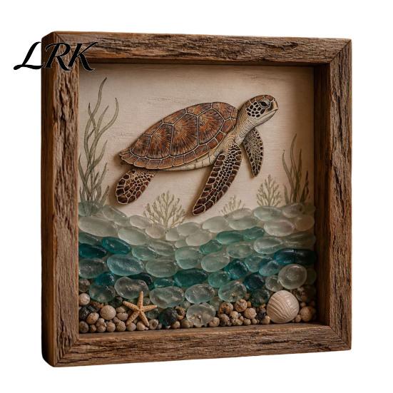 Ambient Picture Frame Light Sea Glass Art Painting with LED Light, DIY Mosaic Arts and Craft Kit, Decorative Ocean Themed Beach Kit for Home