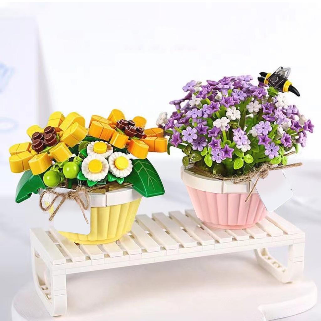 Diy Hand-assembled Flower Buildingblocks With Small Pieces, Everlasting Hand-held Flower Toys