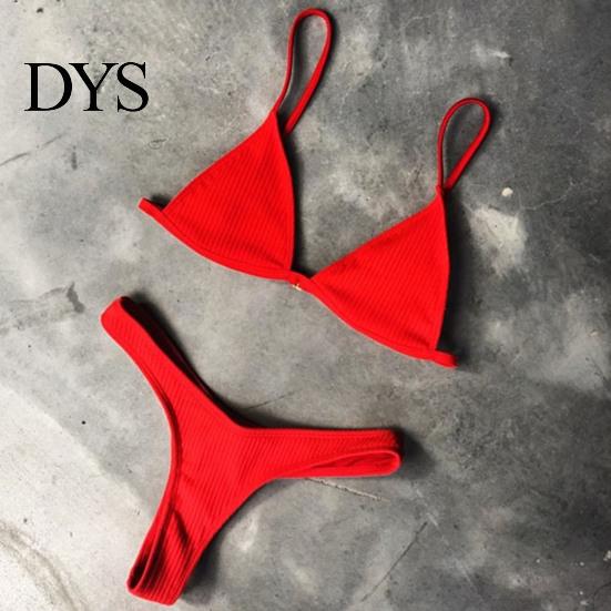 Women Swimsuit 2 Pcs/Set Bikini Set Backless Adjustable Straps Deep V Neck Padded Quick Dry Swimming Three-point G-string Lady Swimwear Water Sports