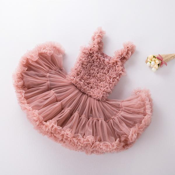 Mädchen Farblich passende Hosenträger Performance Kleid Tutu Rock Netzgarn Prinzessin Kinderkleid