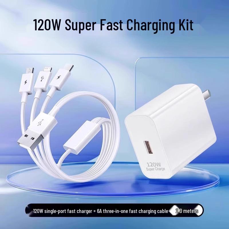 120W Super Fast Multi-Port Charger with 3-in-1 Data Cable Car Kit