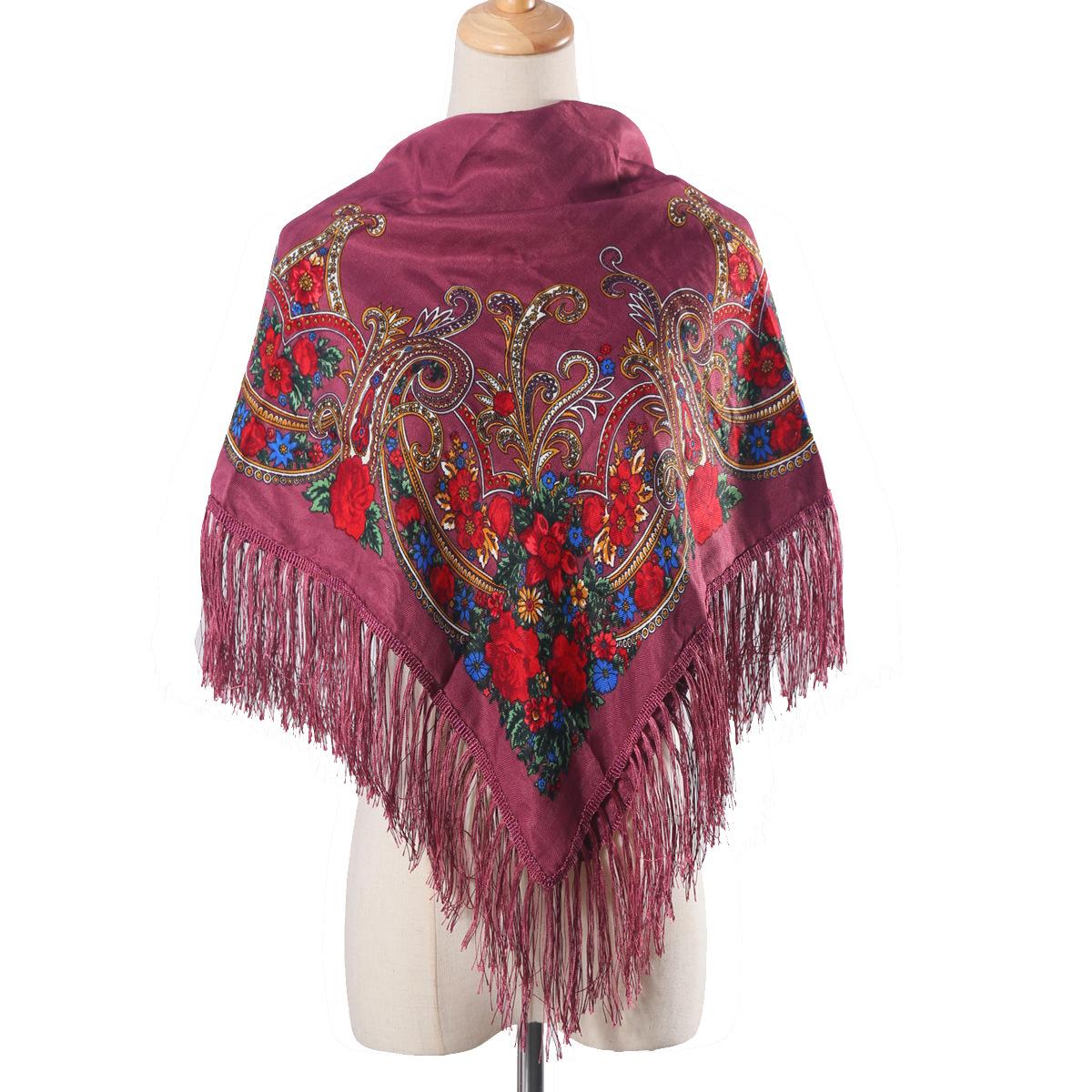 

Квадратный шарф с цветочным принтом в русском стиле 100*100 см