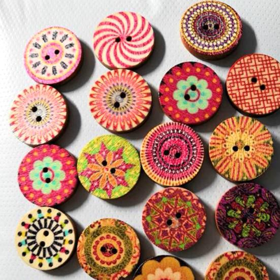100x Mixed Vintage Colorful Flowers Wood Buttons Scrapbooking Sewing Craft 20mm