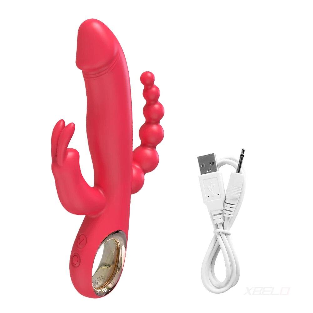 Powerful Thrusting Rabbit Vibrator for Women 3 In 1 Nipple Clitoris Stimulator G Spot  Dildo Massager Sex Toys for Adults Goods